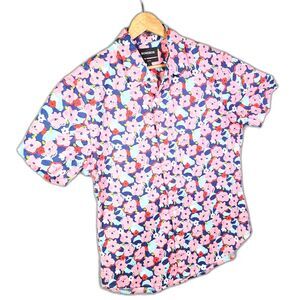 Bonobos Slim Fit Floral Short Sleeve Shirt Pink Blue L Stretch Resort Camp  Posh